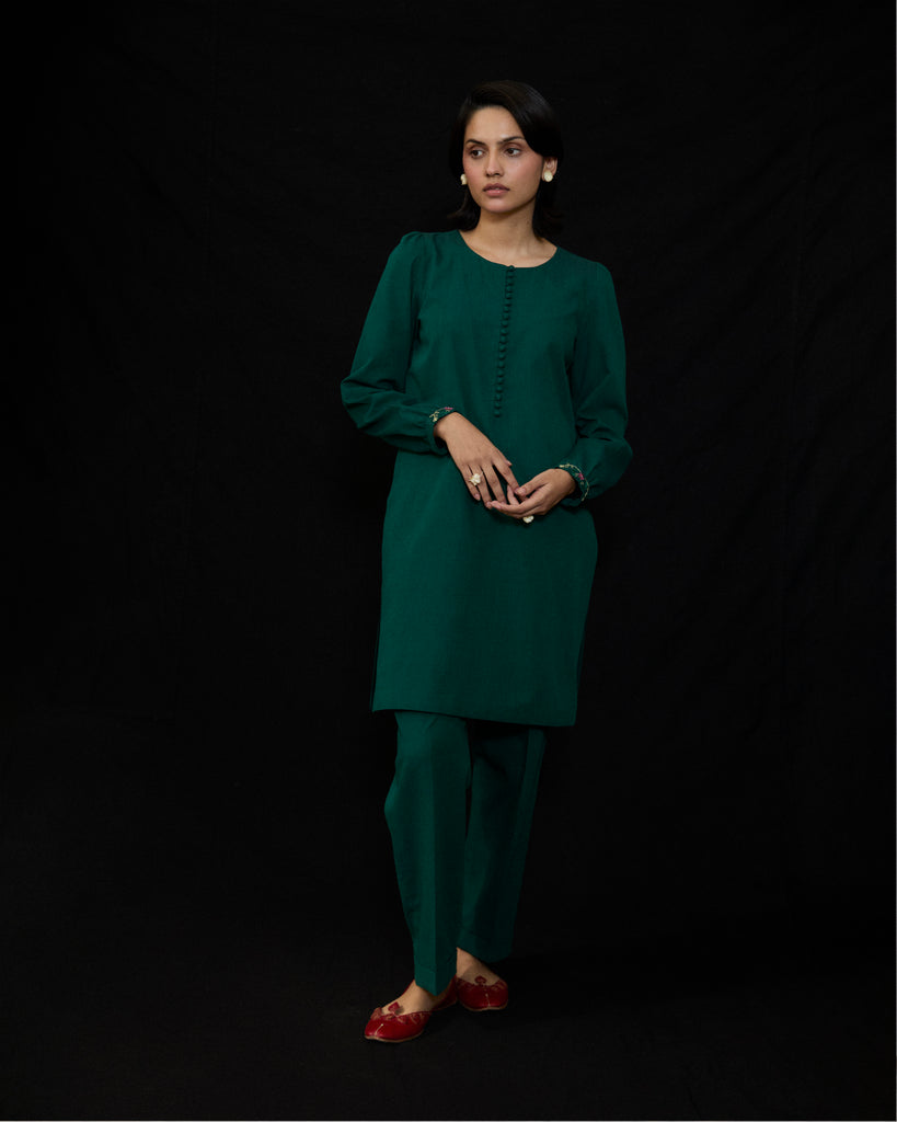 Two tone green with French buttons