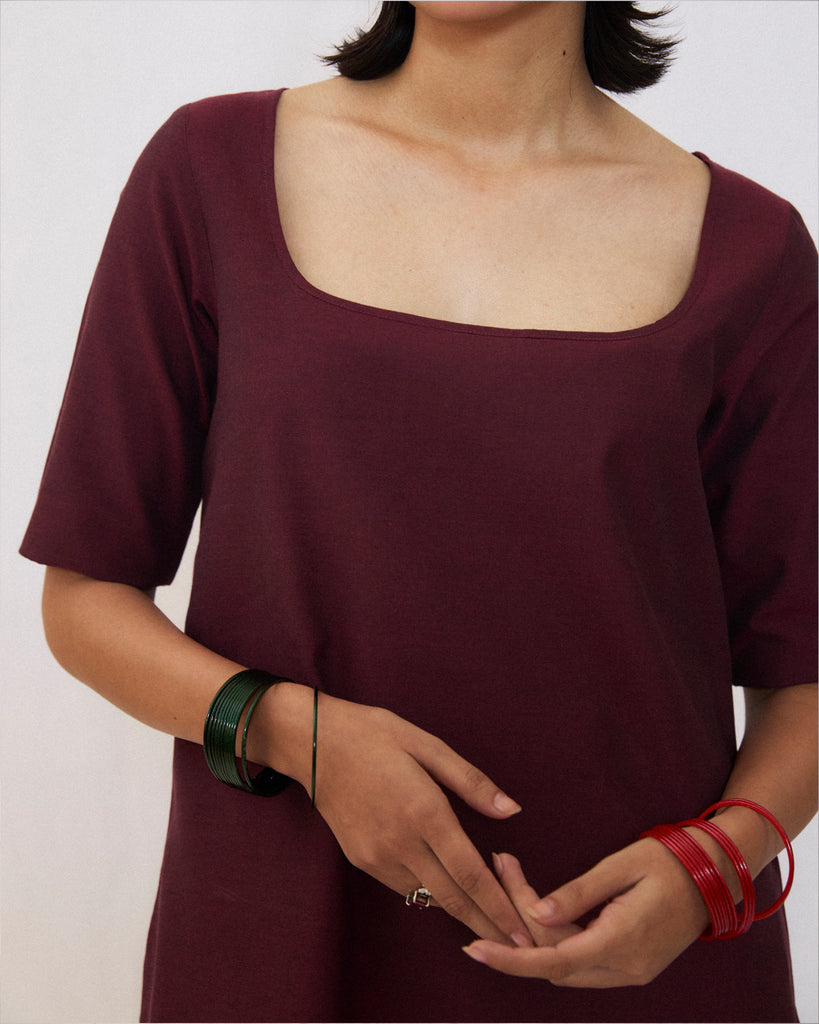 Maroon hand embroidered tunic with contrasting dupatta