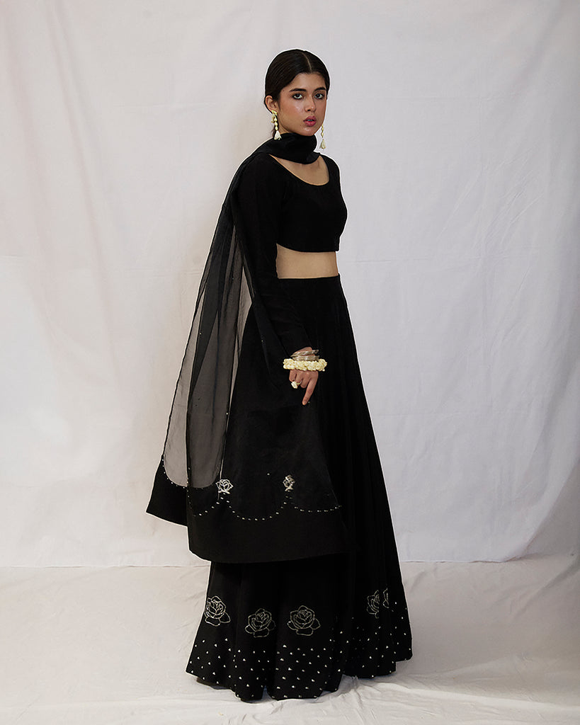 Rose silk Lehnga skirt set with dupatta