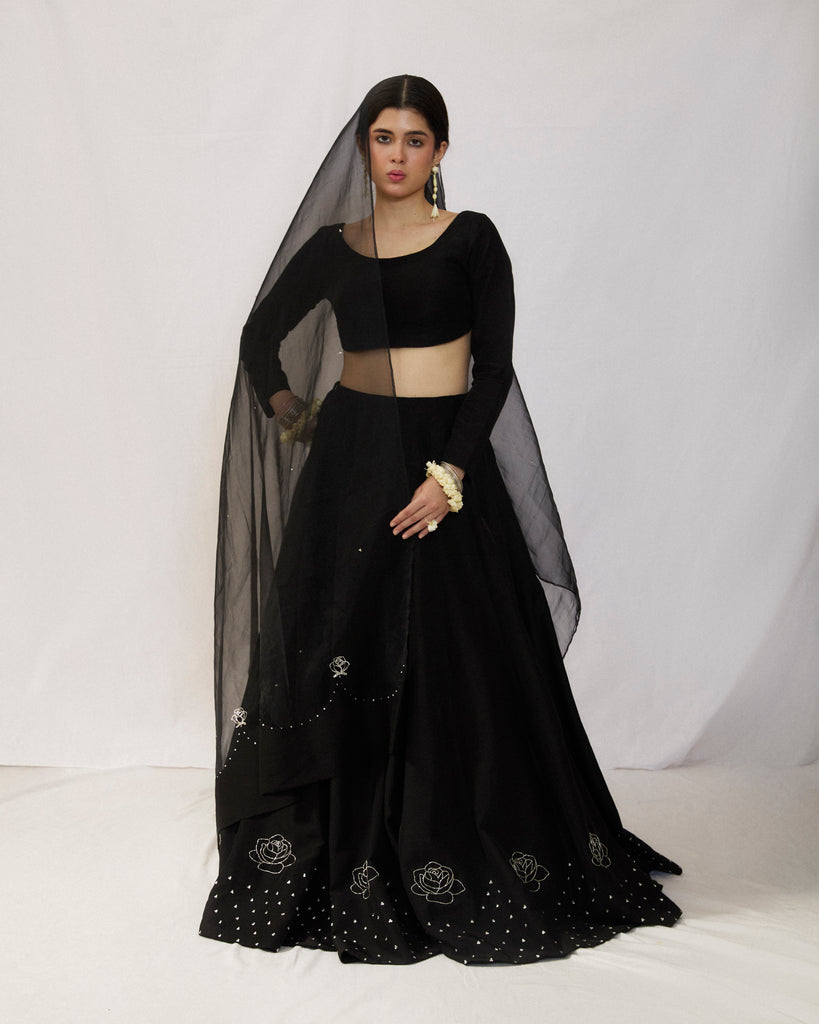 Rose silk Lehnga skirt set with dupatta