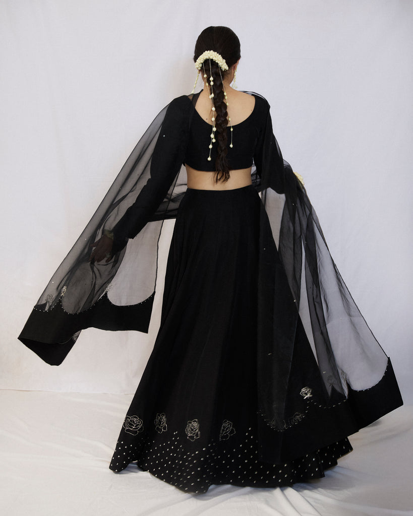 Rose silk Lehnga skirt set with dupatta