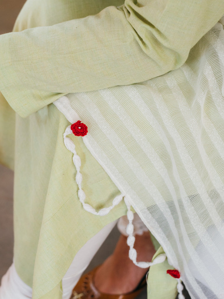 Cotton Net Dupatta with Handmade Crochet Flowers