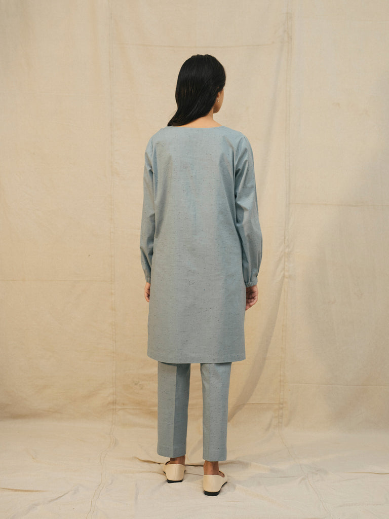 DOTTED KHADDAR LOOSE KURTA PANTS WITH HAND EMBROIDERY