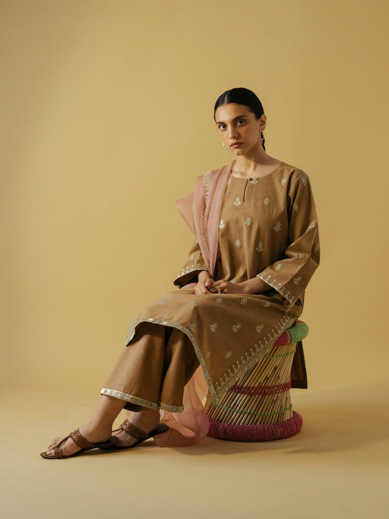 Embroidered Shirt with Organza Dupatta