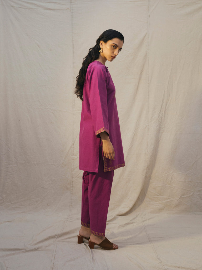 BEETROOT BLOCK PRINT KURTA & SHALWAR