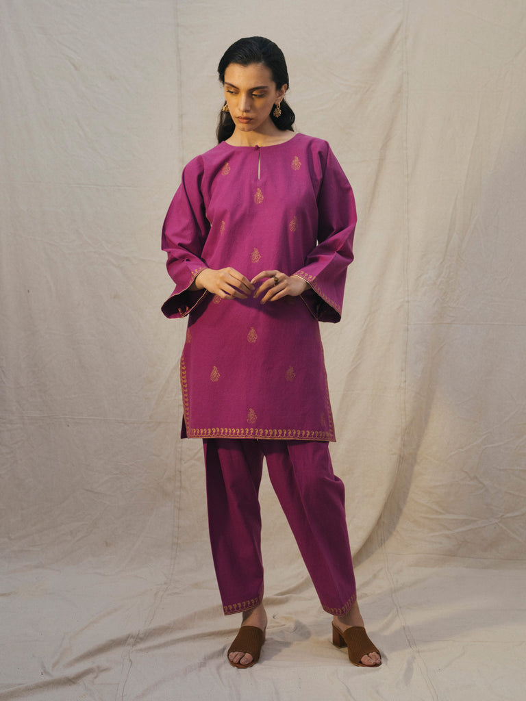 BEETROOT BLOCK PRINT KURTA & SHALWAR