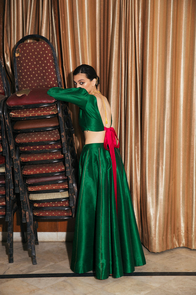 Dilbar Choli With Contrasting Silk Bow - Without Dupatta