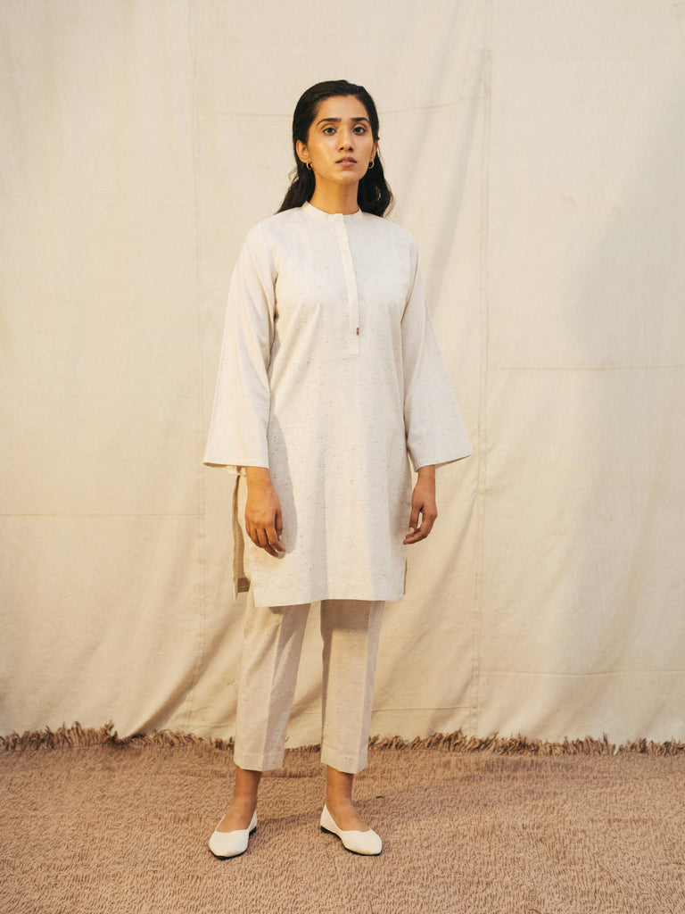 BAND COLLAR KURTA PANTS WITH HAND EMBROIDERY